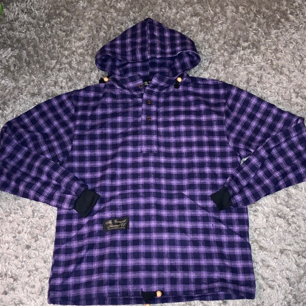 Purple maze Vermont flannel company baha hooded flannel pull over XS